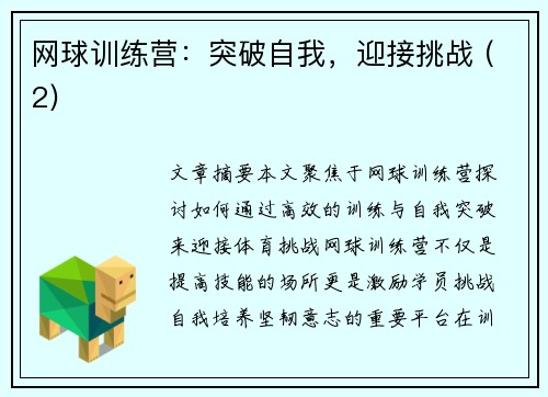 网球训练营：突破自我，迎接挑战 (2)